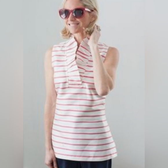 Devon Baer lavender silk stripe top with ruffle - Picture 6 of 6